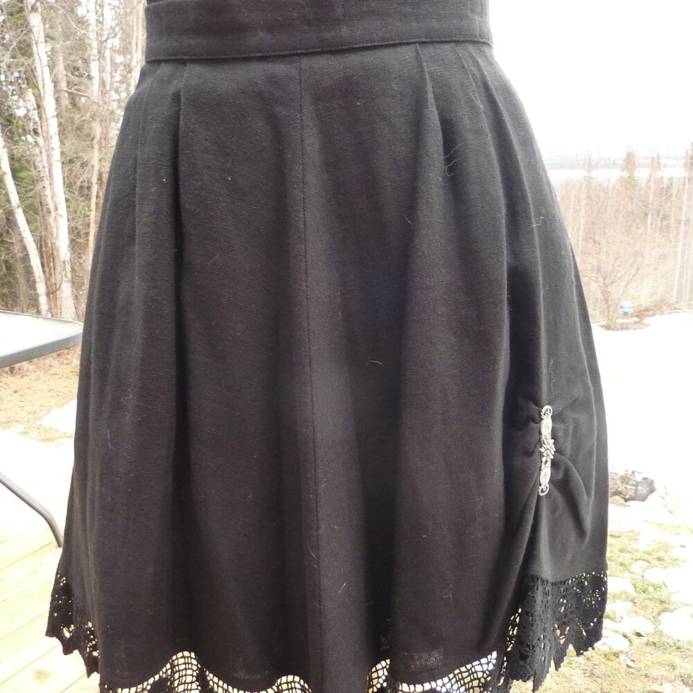 OCTOBERFEST DIRNDL QUIRKY BLACK GOTH 80'S BUSTLE LINEN MINI SKIRT PEASANT L 44